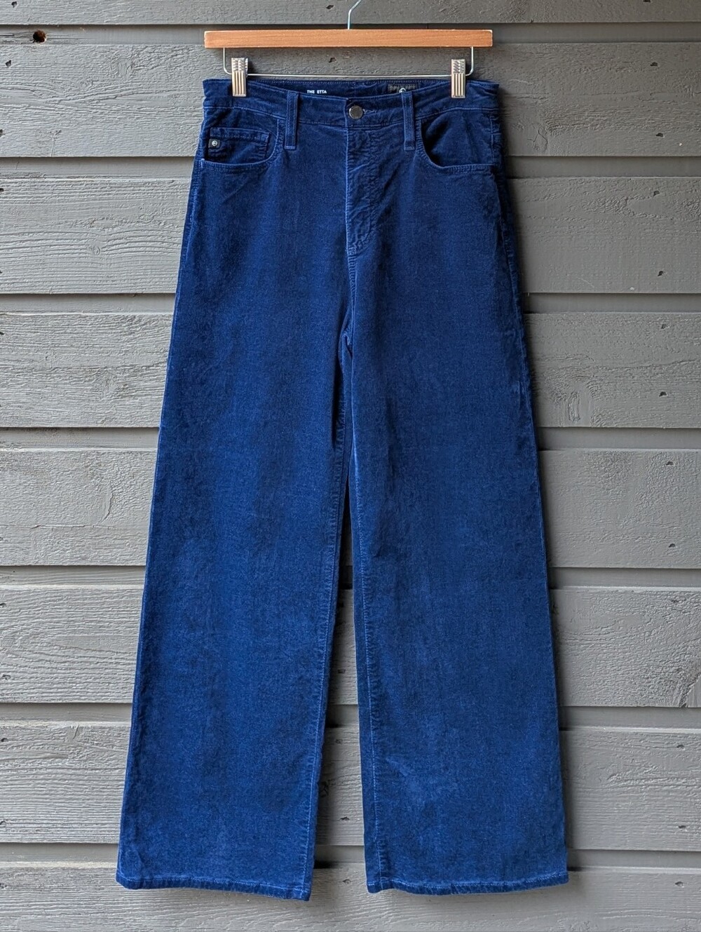 AG The Etta High Waisted Wide Leg Crop Jean Pant Dark Blue Velvet Size 28R
